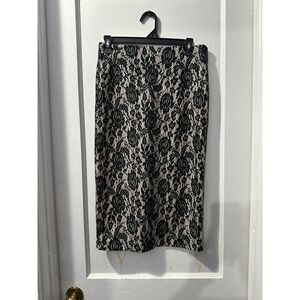 Courtenay Black and Nude Lace Pencil Skirt in 8